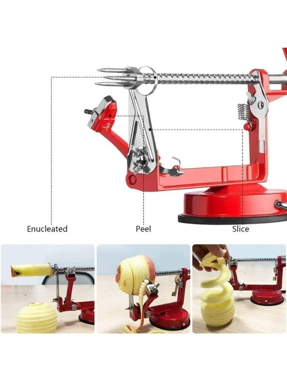 3-in-1 Stainless Steel Apple Peeler & Slicer with Suction Base & Extra Blades